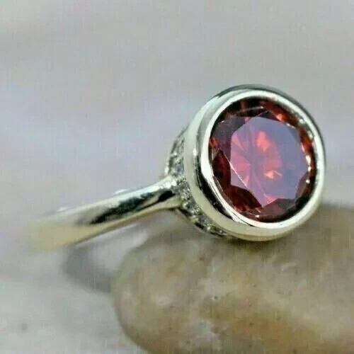 2Ct Round Cut Lab-Created Red Garnet Halo Engagement Ring 14K White Gold Plated - Picture 5 of 6