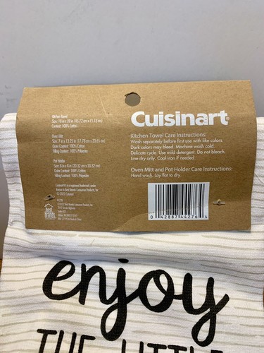 CUISINART 3 PIECE KITCHEN SET (TOWEL, MITT, HOLDER) ENJOY THE LITTLE THINGS NWT - Picture 7 of 8