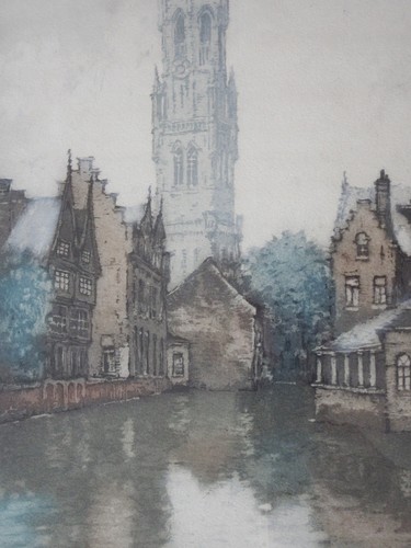 Roger Hebbelinck Original Signed 27 of 350 Color Etching Bruges? Matted & Framed - Picture 3 of 7