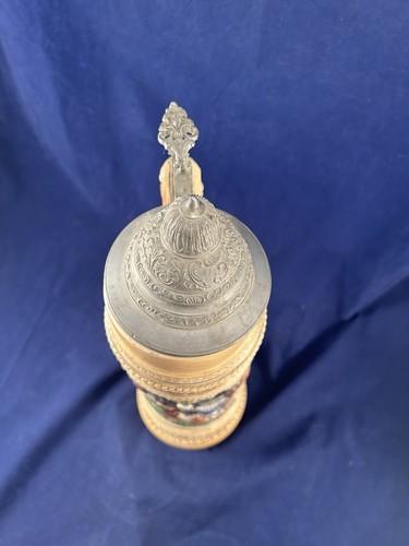 Jarra Stein de cerveza de cerámica alemana vintage grande de 24" con tapa de peltre nueva exhibida - Imagen 13 de 20