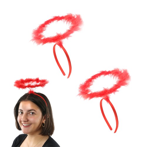 LADIES RED ANGEL HALO MARABOU FEATHER HEADBAND FANCY DRESS ACCESSORY HALLOWEEN - Picture 8 of 10