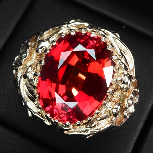 925 Sterling Silver Rose Gold Plated Rings Estate Sunset Orange Sapphire 13.50Ct