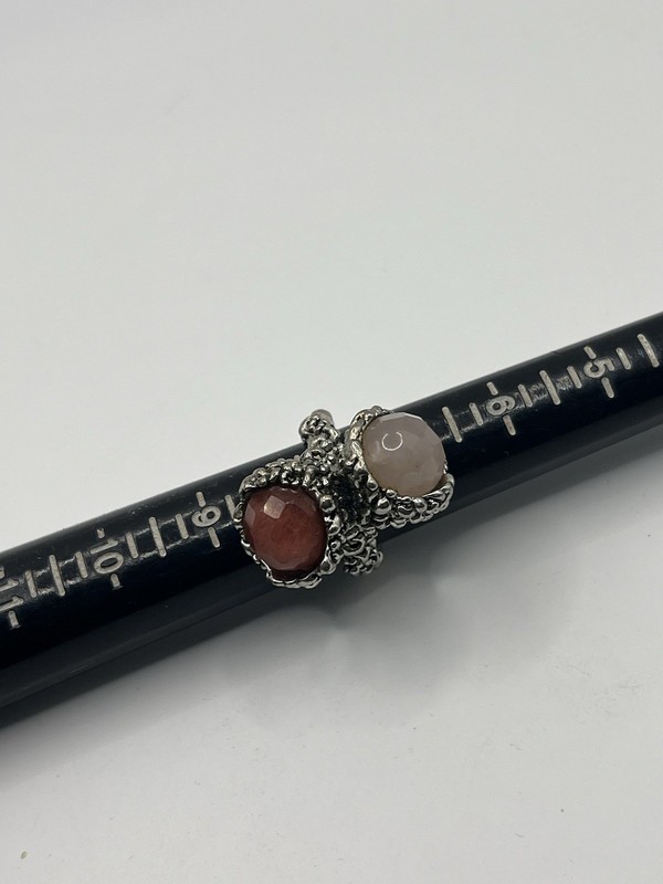 Sterling Silver Designer Band Ring With Two Beautiful Stones SZ 8
