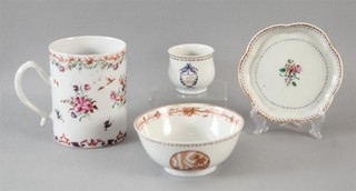 Antique Chinese Export Porcelain Famille Rose Mug Dish Bowl c1780 Lowestoft Cup