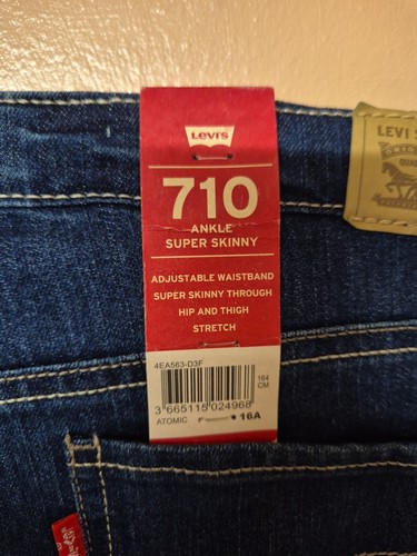 Levis 710 Jeans Blue Denim Super Skinny Adjustable Glitter W28 L30 New Age 16 - Foto 4 di 6