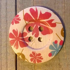 1 Flower Button Sewing Crafting 4 Hole Round Wood  1 7/8"