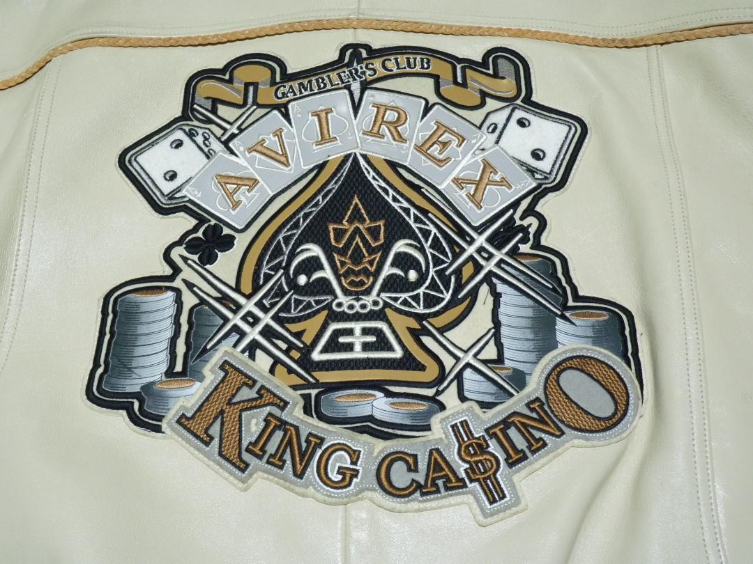 AVIREX　アヴィレックス　本革　レザージャケット　カジノ　クリーム　XL AVIREX Leather Jacket Cream King Casino Size XL Men Biker