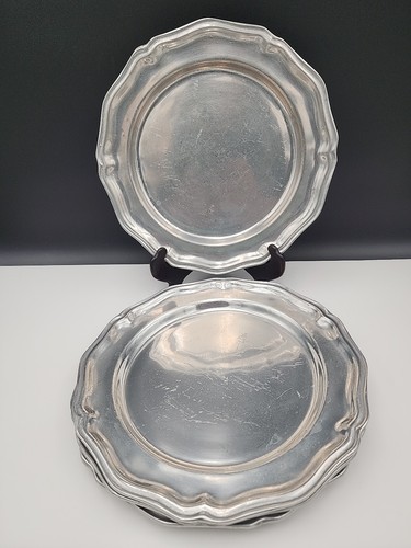 Lot de 4 assiettes à dîner Wilton Armetale étain RWP Queen Anne 10 3/8”