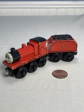 Thomas  Friends James W/Tender Wooden Railway 2001 Red 5 Vintage HTF No Stripes