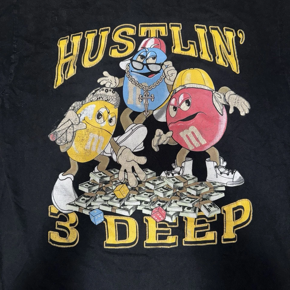 Camiseta de manga corta rara de colección Y2K Hustlin’ 3 Deep Gangster M&M para hombre talla 2XL? Foto 2 de 4