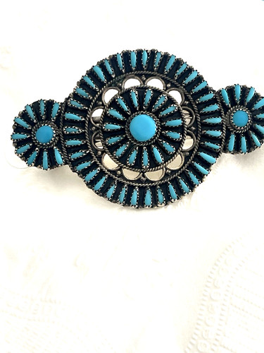 Exceptional Native American Turquoise Needlepoint barette, Zuni craftsmanship