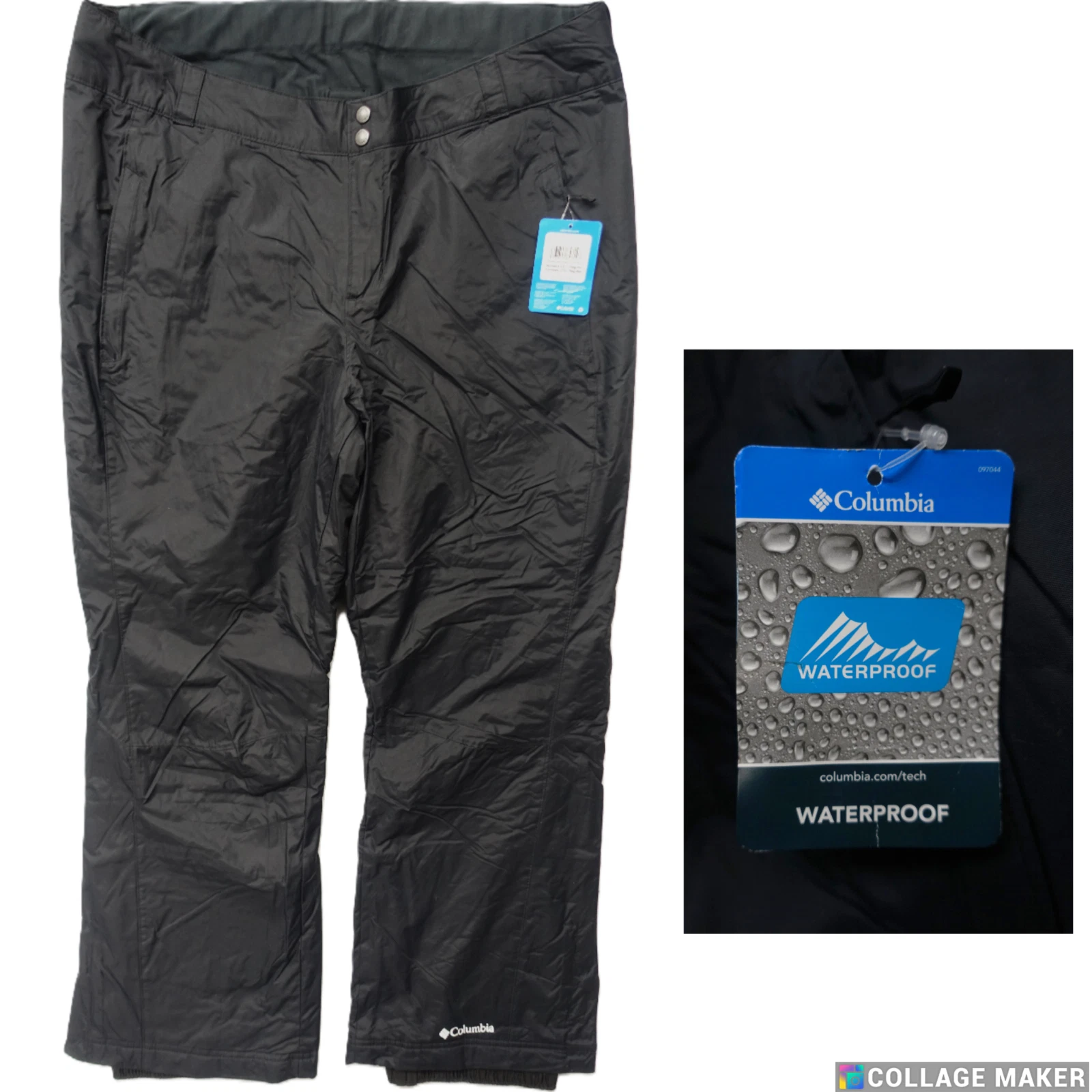 COLUMBIA~NWT!!~BLACK NYLON WATERPROOF SNOWBOARD SKI INSULATED PANTS WOM 2X REG