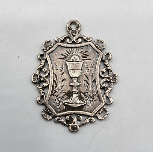 Early 20th Century Solid Silver Openwork Chalice Communion Medal Pendant