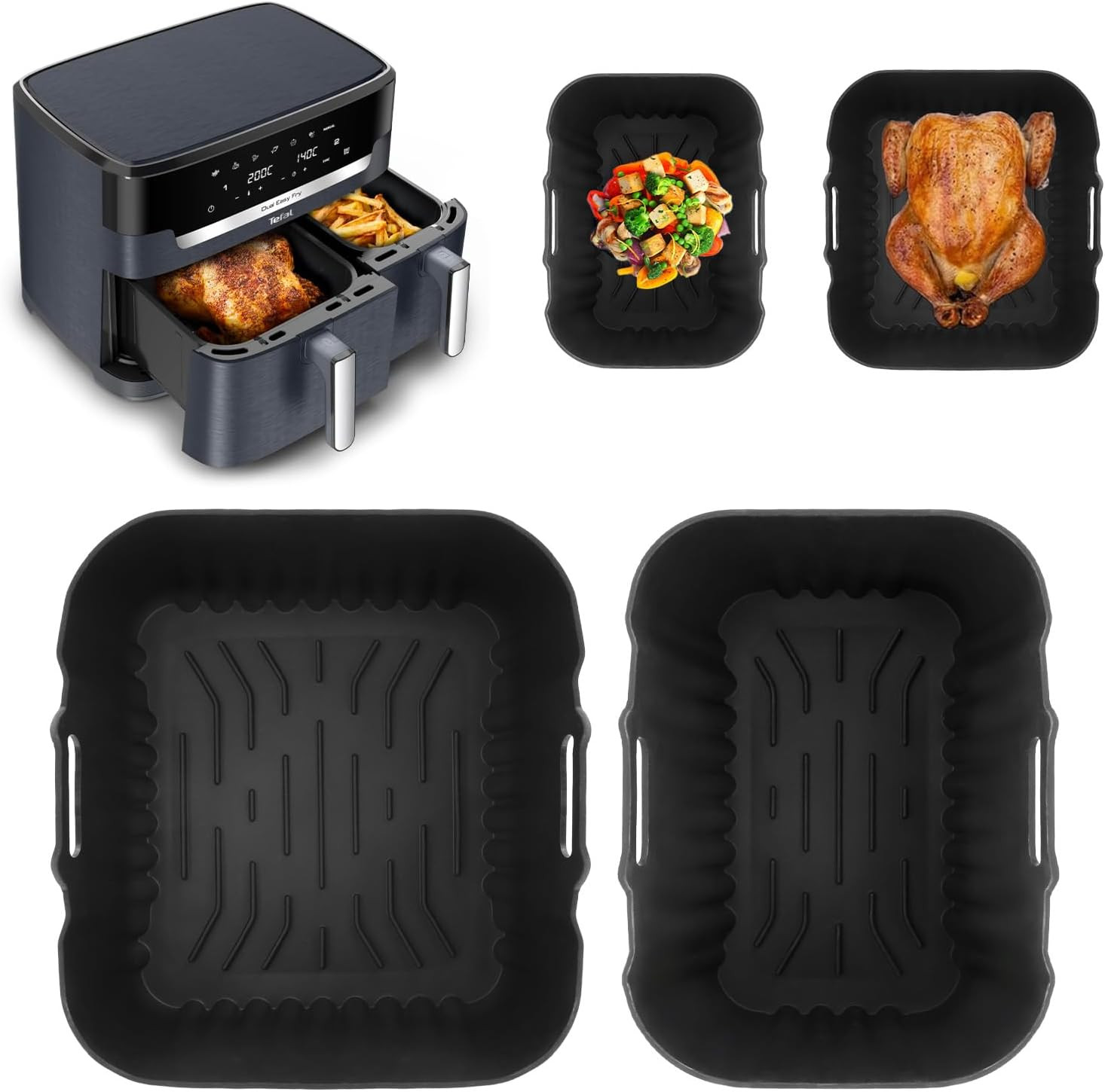 Teglie Silicone per Moulinex XXL Dual Easy Fry, Friggitrice Ad Aria 11 Litri(6,5