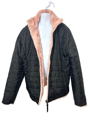 Chaqueta reversible Me Jane para niñas negra acolchada rosa imitación piel 12 cremallera banda cuello - Imagen 9 de 13