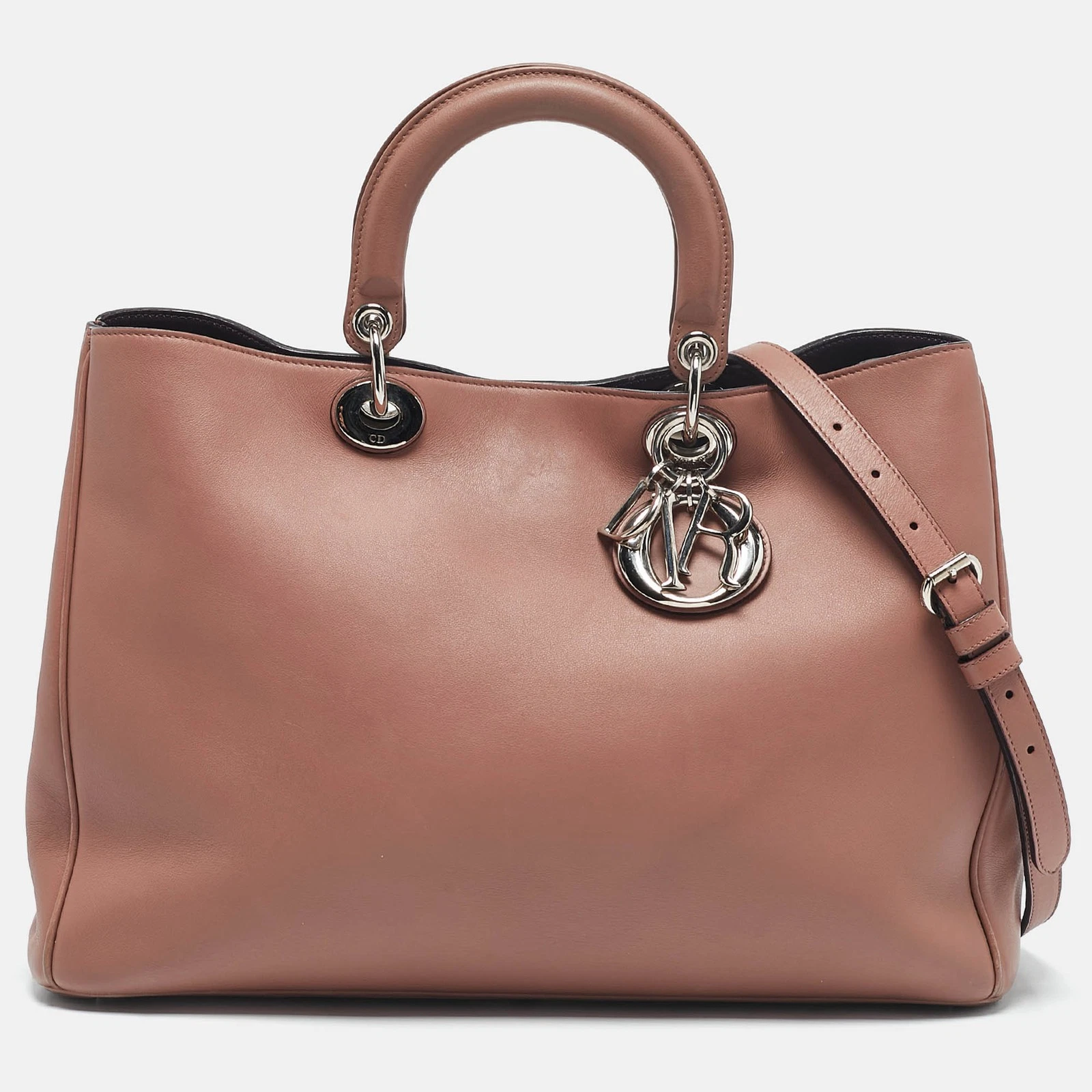 Grand sac cabas Dior ancien en cuir rose Diorissimo