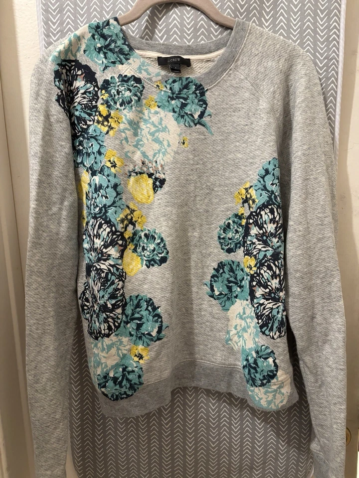 $75 NUEVO CON ETIQUETAS J.Crew Sudadera Floral Acuática S JCrew Mujer Sudadera HTA GRAFITO Foto 4 de 4