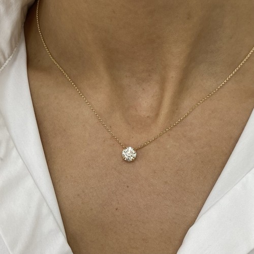 Diamond Pendant Solitaire Necklace Round E VS1 1 Ct Lab Created 14K Yellow Gold - Picture 9 of 10