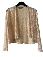 Dorothy Perkins Peach Lacey Long Sleeved Open Special Occasion Bolero Size 12