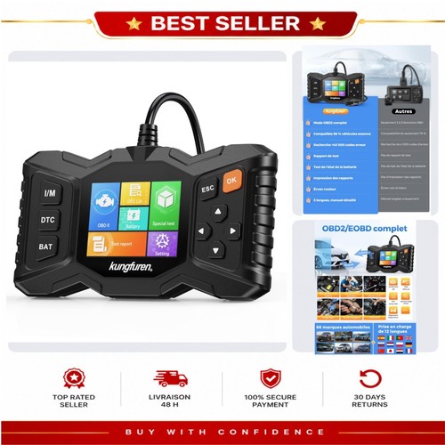 kungfuren Valise Diagnostic Auto OBD2 Lecteur Codes Défaut Multimarque - Photo 1/7