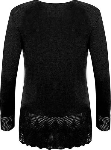 Womens V Neck Button Up Crochet Knitted Cardigan Long Sleeve Plus Size Sweater - Picture 10 of 22