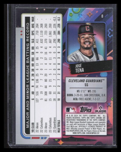 2024 Topps Chrome Cosmic #8 José Tena White Hole Refractors - Picture 2 of 2