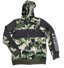 Hurley Hoodie Jacket Boys Youth Large Green Grey Camo H20-Dri Full Zip Pockets