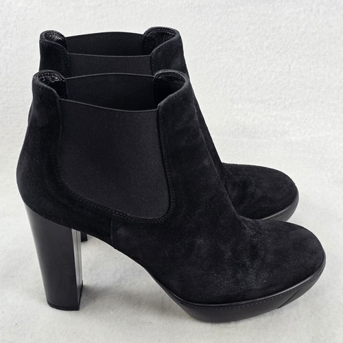 HOGAN Opty Womens High Heel Platform Booties Black Suede Ankle Boots US 9 EU 39 - Picture 1 of 24