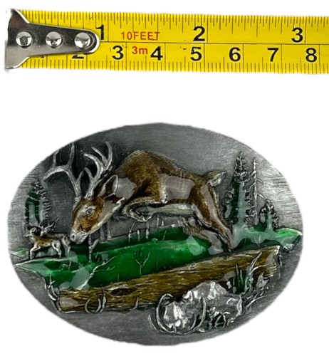 Raro Cinturón Ciervo Hebilla Ciervo Buck, Bergamota A900 Peltre y Esmalte, EE. UU. 1990 De Colección - Imagen 5 de 5