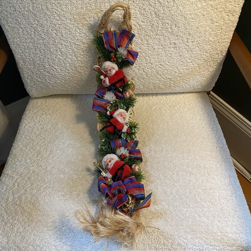 Vintage Mid Century geflochten Weihnachten Swag Türhänger Santa’s Holly Berry Glocke - Bild 2 von 14
