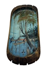 VTG African Hand Painted Wooden String Artisan Tribal Cutout Harp Dulcimer Decor