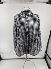 Talbots Checkered Button Down Shirt Women Black White Gingham Plus Size 2X