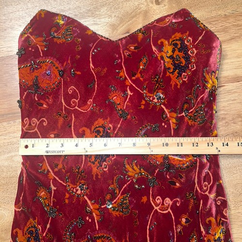 VTG Victoria Royal Sz 4 Red Velvet Beaded Formal Gown Maxi Dress Silk Blend Prom - Picture 12 of 24
