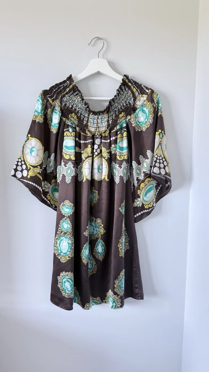 voom by joy han silk dress VOOM by Joy Han 100% Silk Empire Waist Slip Dress Bridgerton Print SZ S
