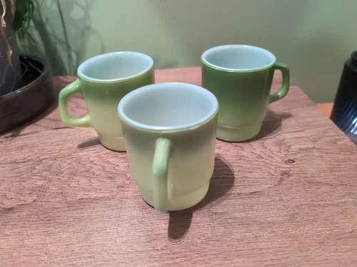 Vintage Anchor Hocking Fire King Stackable Mugs Retro Green Lot of 3