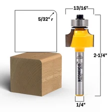 5/32" Radius Round Over Edge Forming Router Bit - 1/4" Shank - Yonico 13961q