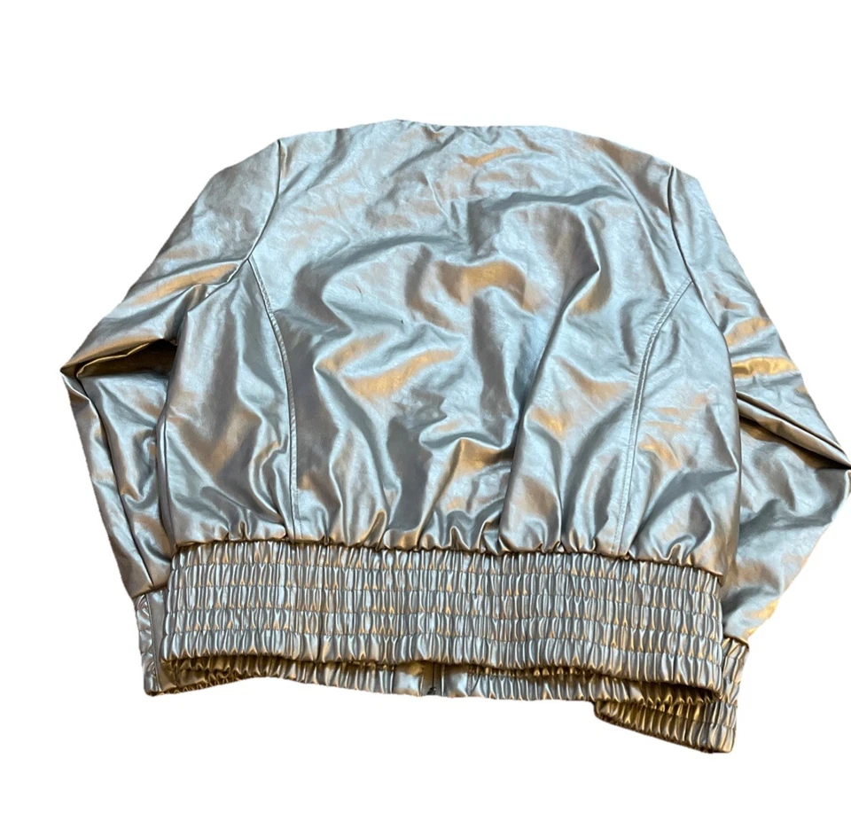 Jaquetas Bomber Femininas Vintage Rocawear Prata Couro Sintético Y2K Tamanho 1X - Imagem 3 de 4