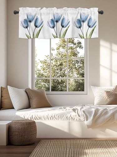 Blue Tulip Curtain Valances for Windows, Light Filtering Window Curtains - Picture 2 of 7