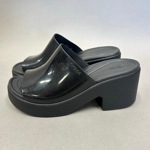 Crocs Brooklyn High Shine Heel Slide Sandals in Black Size 9 Slip On Rubber - Picture 3 of 13