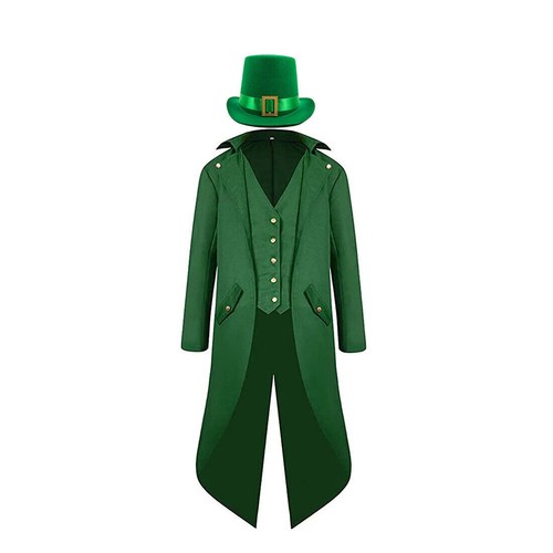 Men's Steampunk Tailcoat Jacket Green Gothic Victorian Long Coat Jacket Tailcoat - Picture 10 of 18