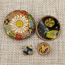 Antiguo Lote Botones Esmaltados Floral Margarita Latón Dorado Cuadro Botones 22-6mm De Colección
