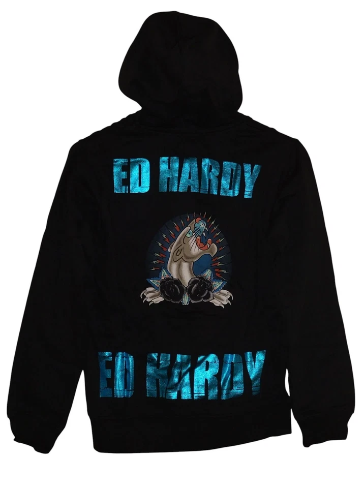 Sudadera con Capucha Ed Hardy Niño Grande (12) Gráficos Pantera Cremallera NUEVA con ETIQUETAS Foto 3 de 4