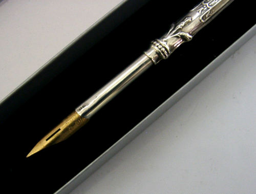 BOXED ENGLISH ARI D NORMAN STERLING SILVER  DIP PEN c1990 DESK ITEM