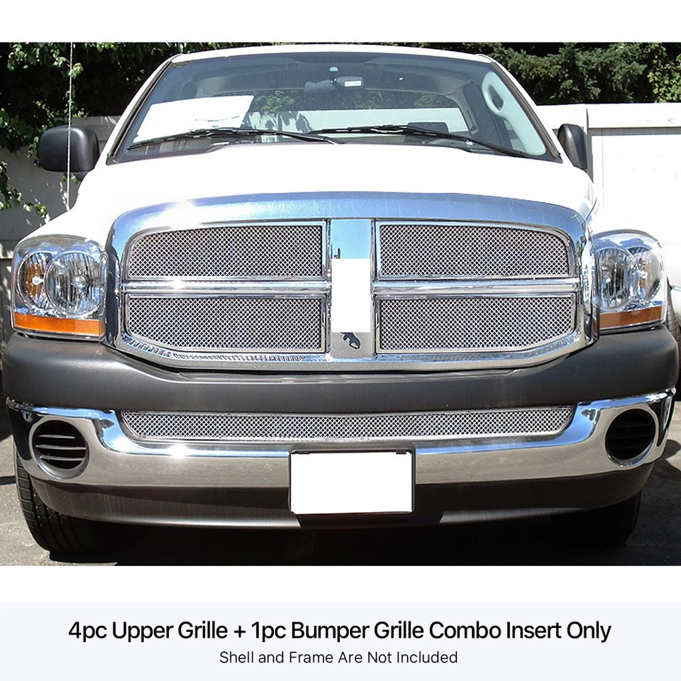 Combo de rejilla de malla de acero inoxidable para Dodge Ram 2006-2008 Foto 3 de 3