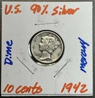 1942 - 10C Mercury Dime / 90% Silver Coin.