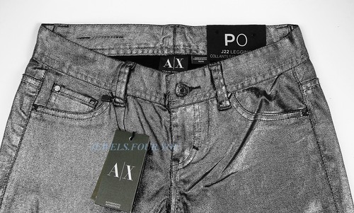 A/X ARMANI EXCHANGE 98% COTTON SILVER GUNMETAL WOMENS GIRLS JEANS SIZE 00 NEW - Picture 3 of 11