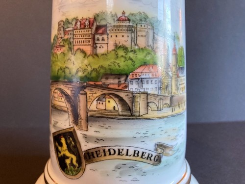 Vintage Lidded Heidelberg Scenes German Beer Stein Lithophane Signed 9.25" Tall - Picture 2 of 12