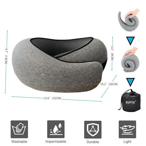 Travel Neck Pillow for Airplanes, 100% Pure Memory Foam Travel Pillow, 360°