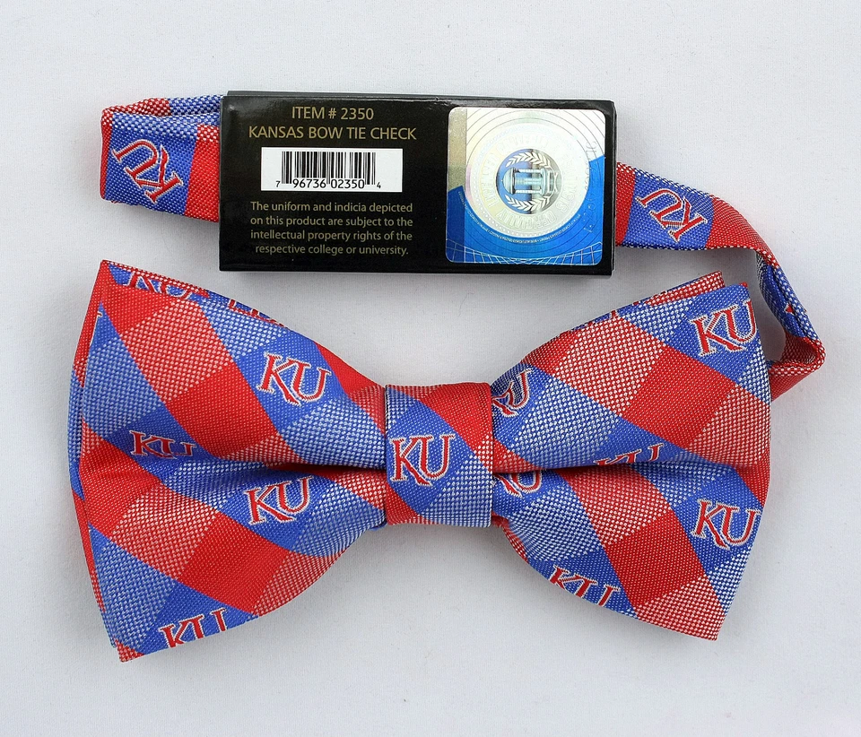 Pajarita ajustable a cuadros azul Kansas Jayhawks para hombre universidad Foto 2 de 2