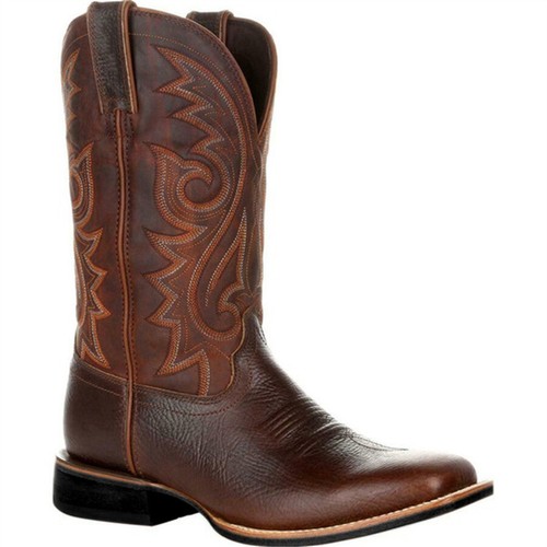 Men's Embroidery Boots Western Faux Leather Mid-Calf Cowboy Shoes Pointed Toe - Picture 9 of 20